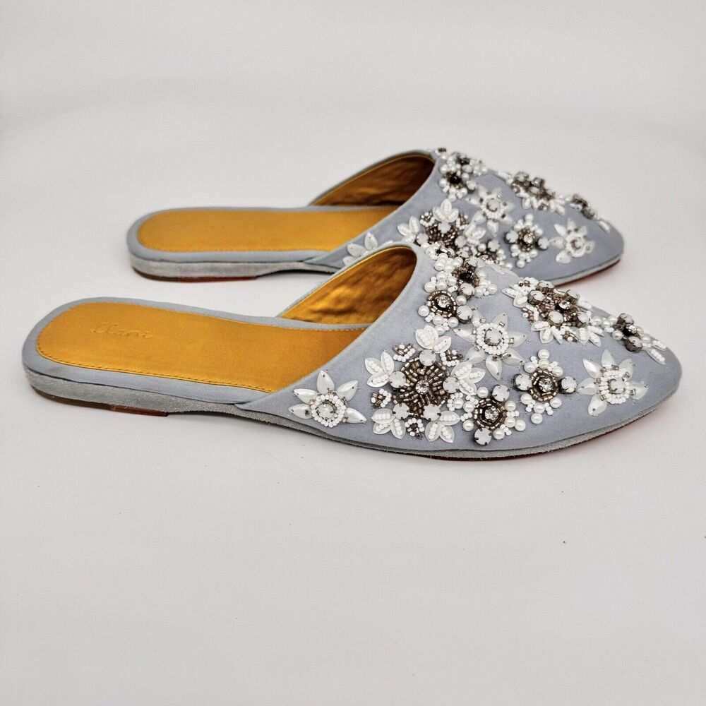 LLANI Keough Flats Loafers Women's‎ EU 40 Slides Hand Embellished Beaded Blue